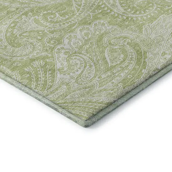 Artichoke Green And Ivory Paisley Washable Area Rug With UV Protection Photo 9