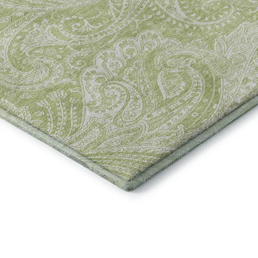 Artichoke Green And Ivory Paisley Washable Area Rug With UV Protection Photo 9