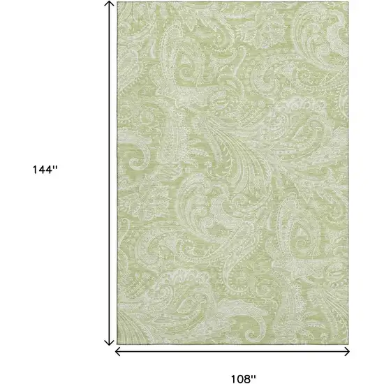 Artichoke Green And Ivory Paisley Washable Area Rug With UV Protection Photo 6