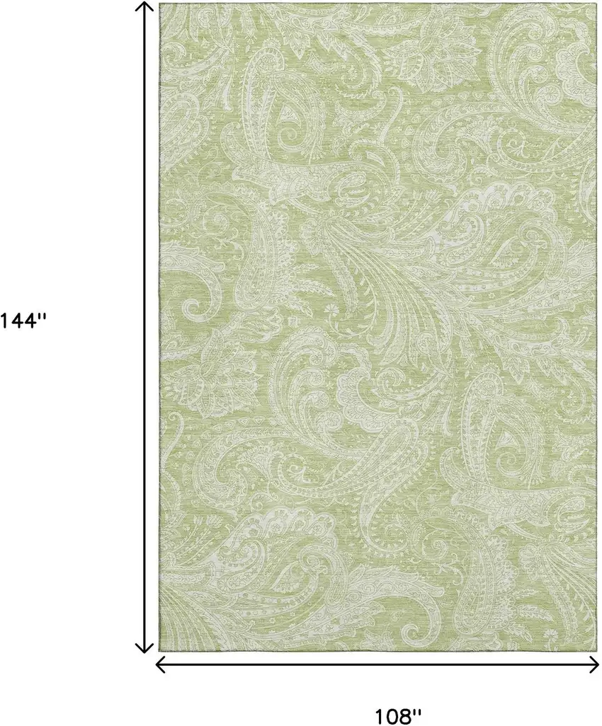 Artichoke Green And Ivory Paisley Washable Area Rug With UV Protection Photo 6