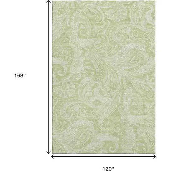 Artichoke Green And Ivory Paisley Washable Area Rug With UV Protection Photo 5