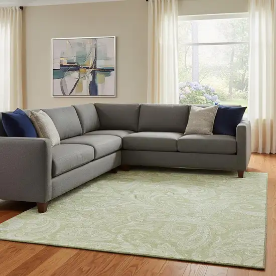 Artichoke Green And Ivory Paisley Washable Area Rug With UV Protection Photo 1