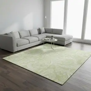 Photo of Artichoke Green And Ivory Paisley Washable Area Rug With UV Protection