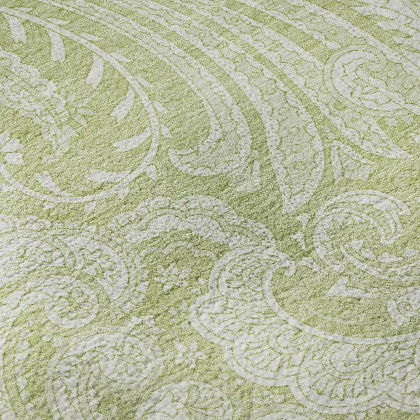 Artichoke Green And Ivory Paisley Washable Area Rug With UV Protection Photo 9