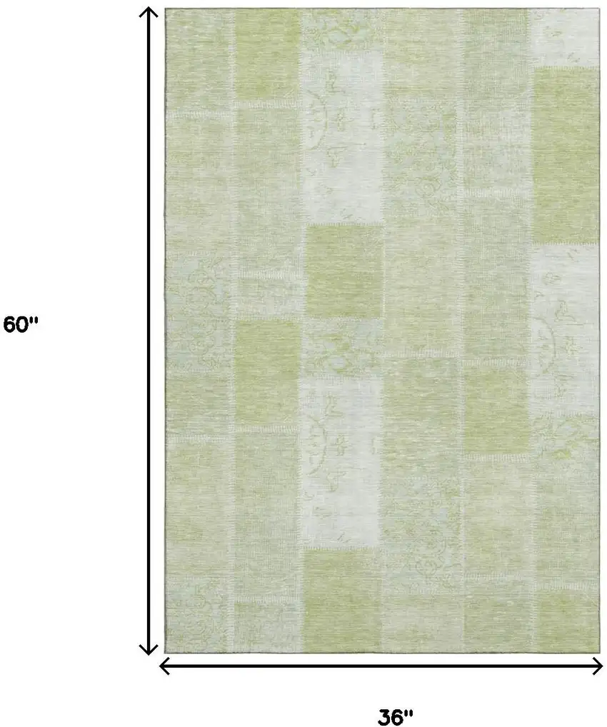 Artichoke Green And Ivory Patchwork Washable Area Rug With UV Protection Photo 3
