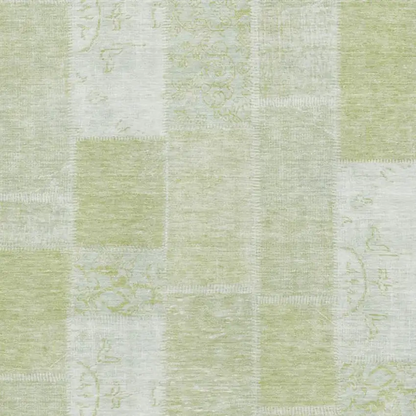 Artichoke Green And Ivory Patchwork Washable Area Rug With UV Protection Photo 3