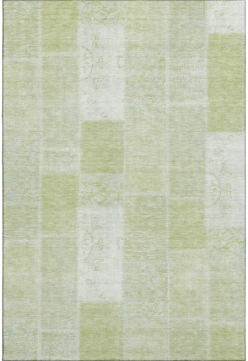 Artichoke Green And Ivory Patchwork Washable Area Rug With UV Protection Photo 1