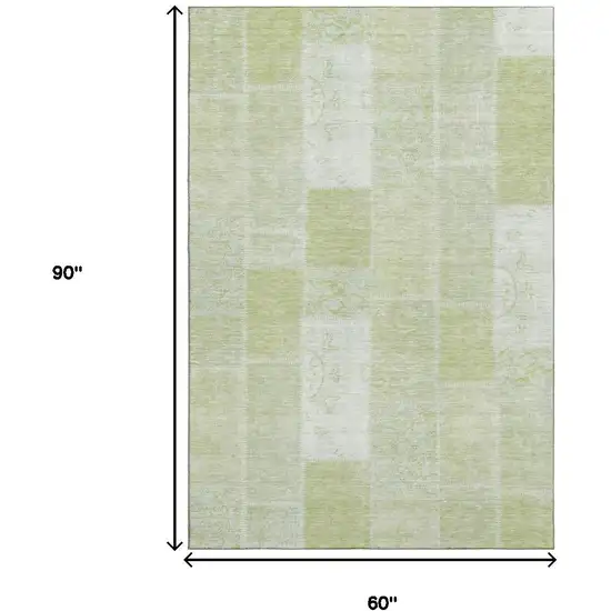 Artichoke Green And Ivory Patchwork Washable Area Rug With UV Protection Photo 3