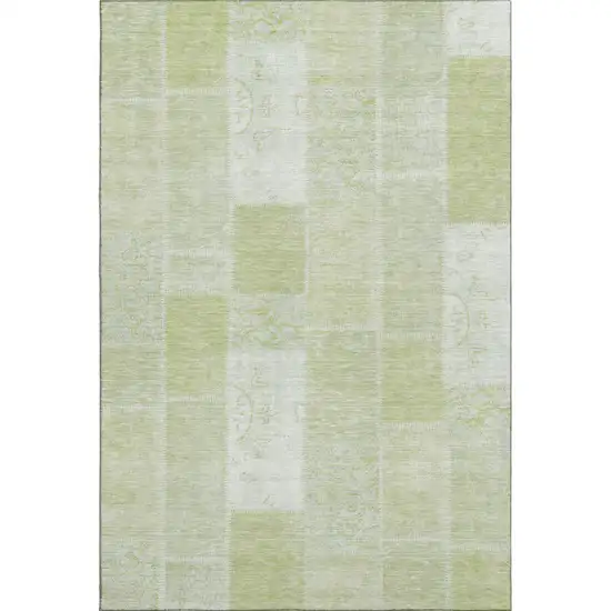 Artichoke Green And Ivory Patchwork Washable Area Rug With UV Protection Photo 1