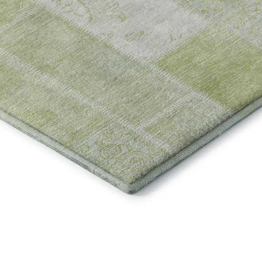 Artichoke Green And Ivory Patchwork Washable Area Rug With UV Protection Photo 8