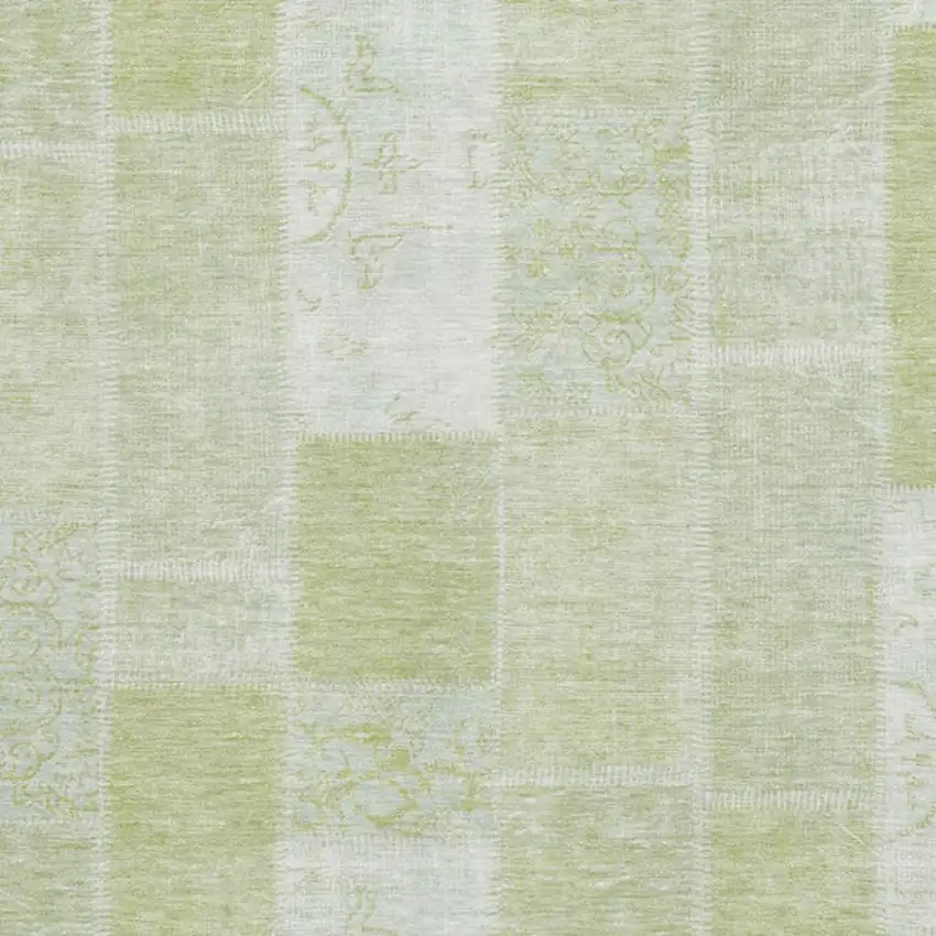 Artichoke Green And Ivory Patchwork Washable Area Rug With UV Protection Photo 3