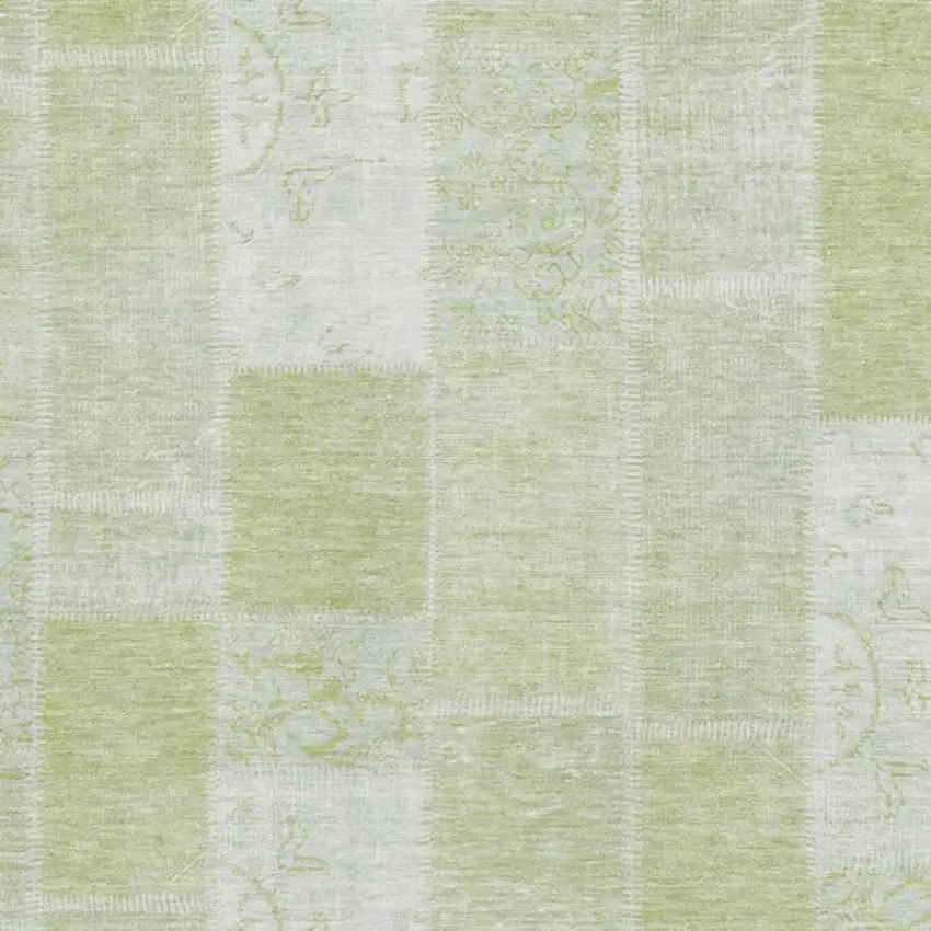 Artichoke Green And Ivory Patchwork Washable Area Rug With UV Protection Photo 3