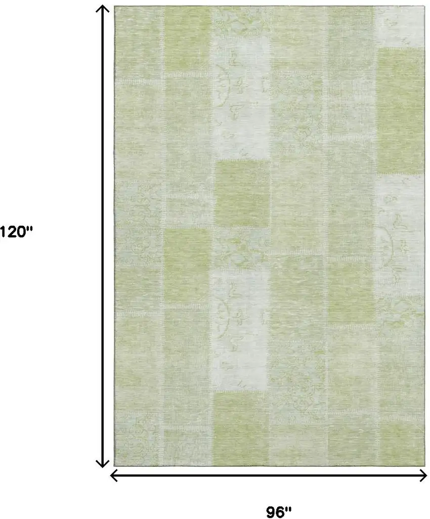 Artichoke Green And Ivory Patchwork Washable Area Rug With UV Protection Photo 3