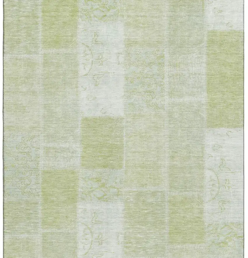 Artichoke Green And Ivory Patchwork Washable Area Rug With UV Protection Photo 4