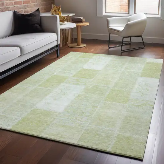 Artichoke Green And Ivory Patchwork Washable Area Rug With UV Protection Photo 5