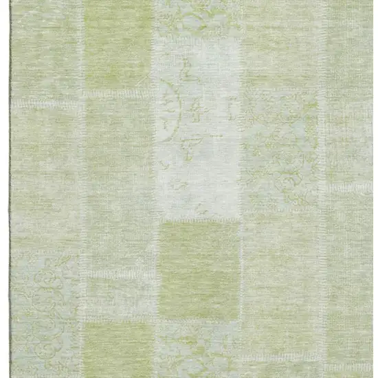Artichoke Green And Ivory Patchwork Washable Area Rug With UV Protection Photo 3