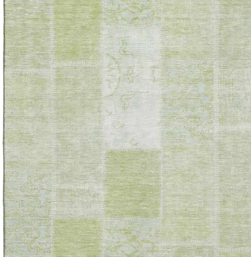 Artichoke Green And Ivory Patchwork Washable Area Rug With UV Protection Photo 3