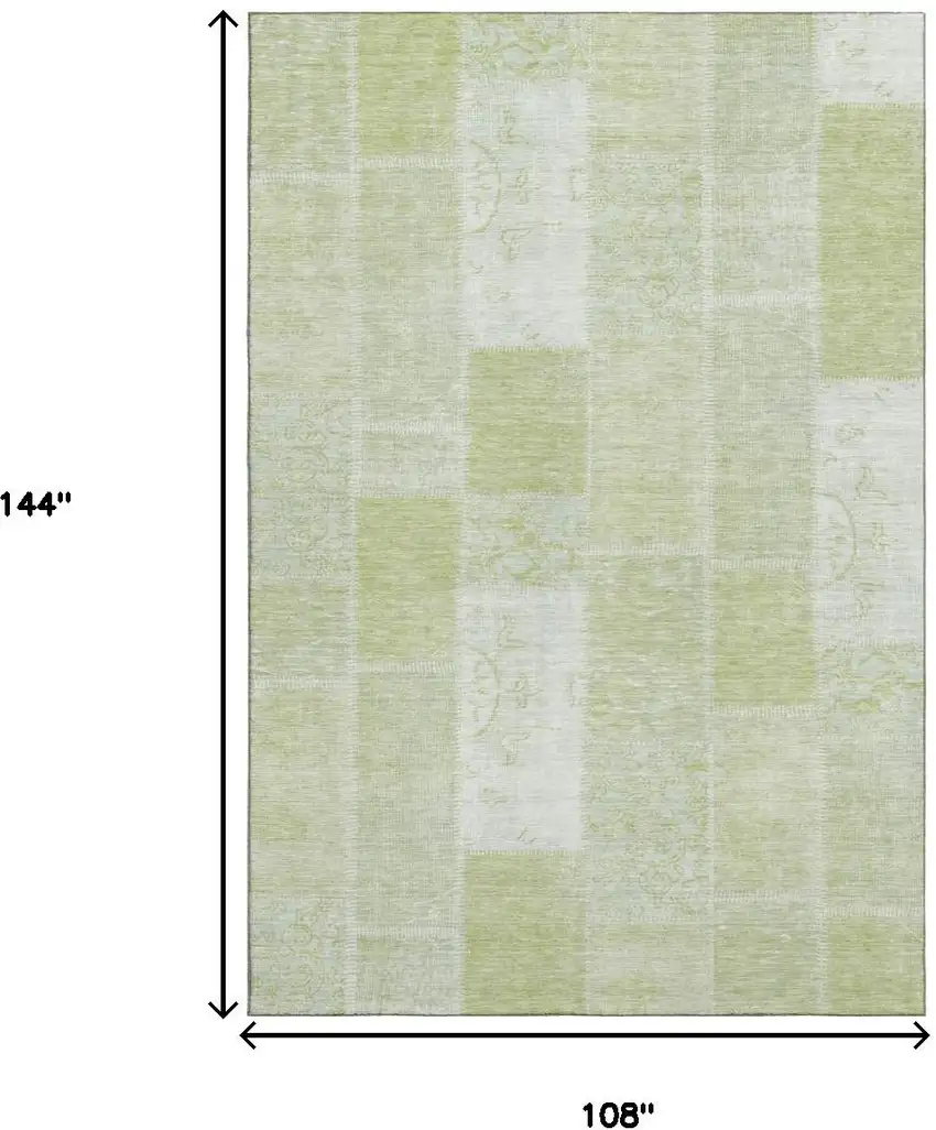 Artichoke Green And Ivory Patchwork Washable Area Rug With UV Protection Photo 3