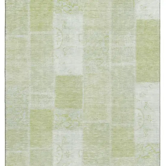 Artichoke Green And Ivory Patchwork Washable Area Rug With UV Protection Photo 4