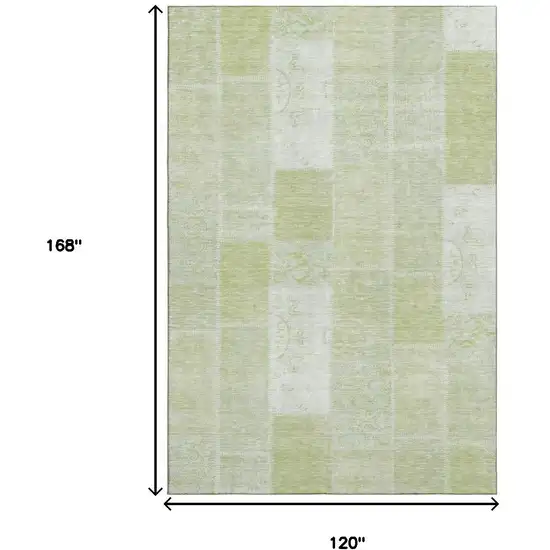 Artichoke Green And Ivory Patchwork Washable Area Rug With UV Protection Photo 3