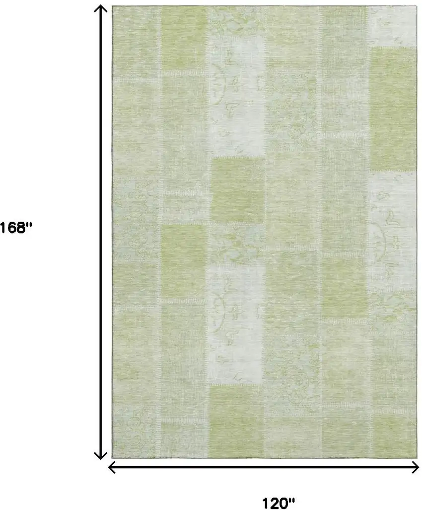 Artichoke Green And Ivory Patchwork Washable Area Rug With UV Protection Photo 3