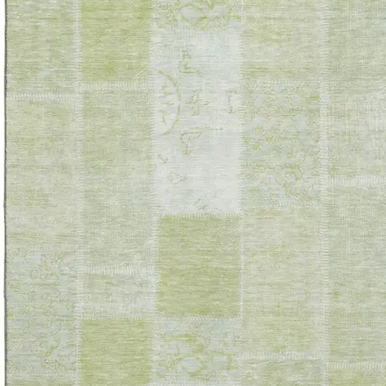 Artichoke Green And Ivory Patchwork Washable Area Rug With UV Protection Photo 3