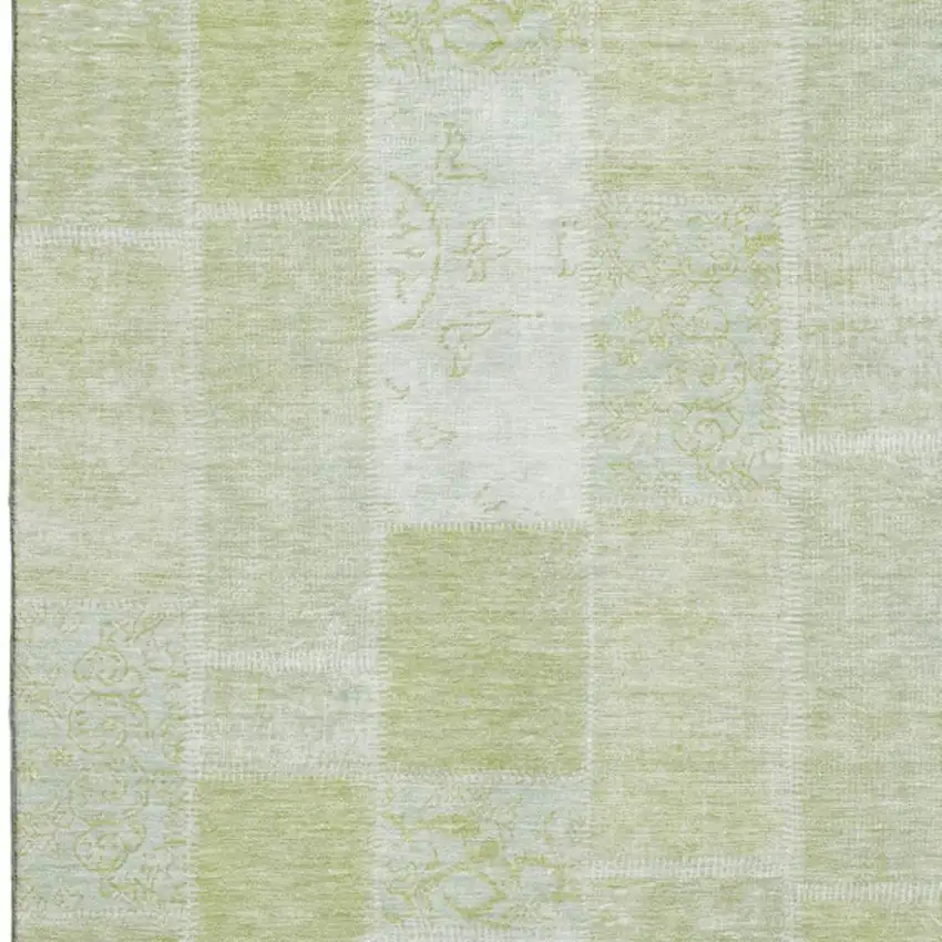 Artichoke Green And Ivory Patchwork Washable Area Rug With UV Protection Photo 3