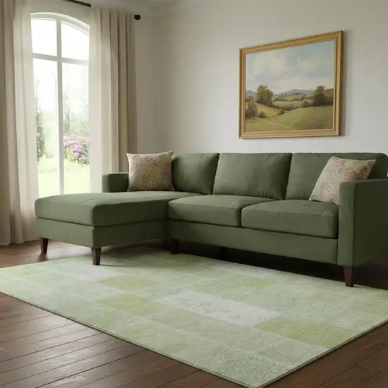 Artichoke Green And Ivory Patchwork Washable Area Rug With UV Protection Photo 1