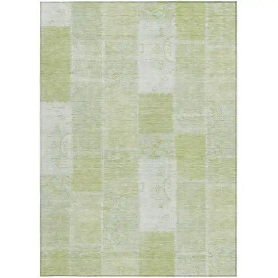 Artichoke Green And Ivory Patchwork Washable Indoor Outdoor Area Rug Photo 6