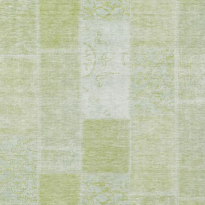 Artichoke Green And Ivory Patchwork Washable Indoor Outdoor Area Rug Photo 5