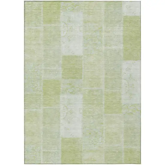Artichoke Green And Ivory Patchwork Washable Indoor Outdoor Area Rug Photo 2