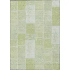 Photo of Artichoke Green And Ivory Patchwork Washable Indoor Outdoor Area Rug
