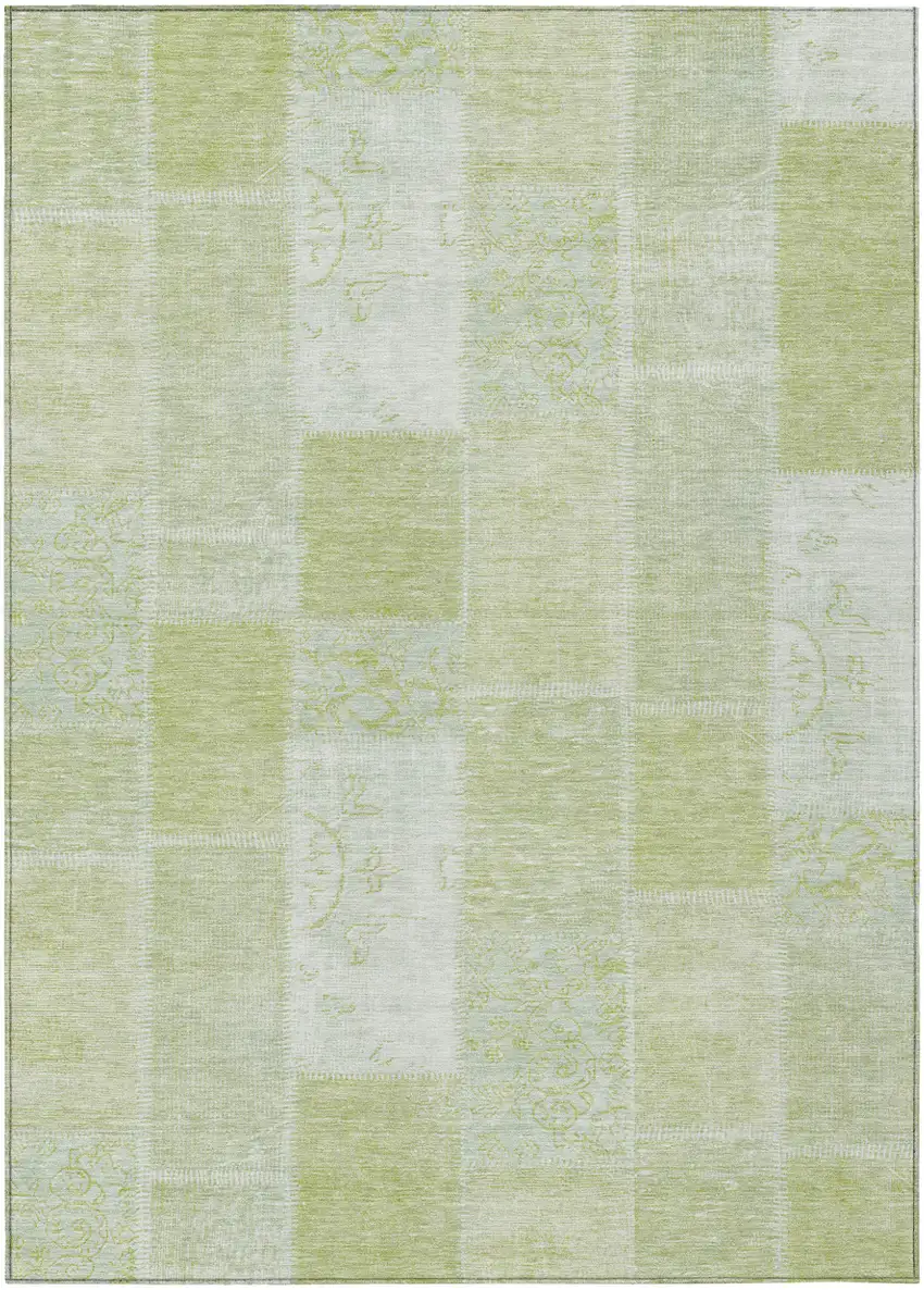 Artichoke Green And Ivory Patchwork Washable Indoor Outdoor Area Rug Photo 2