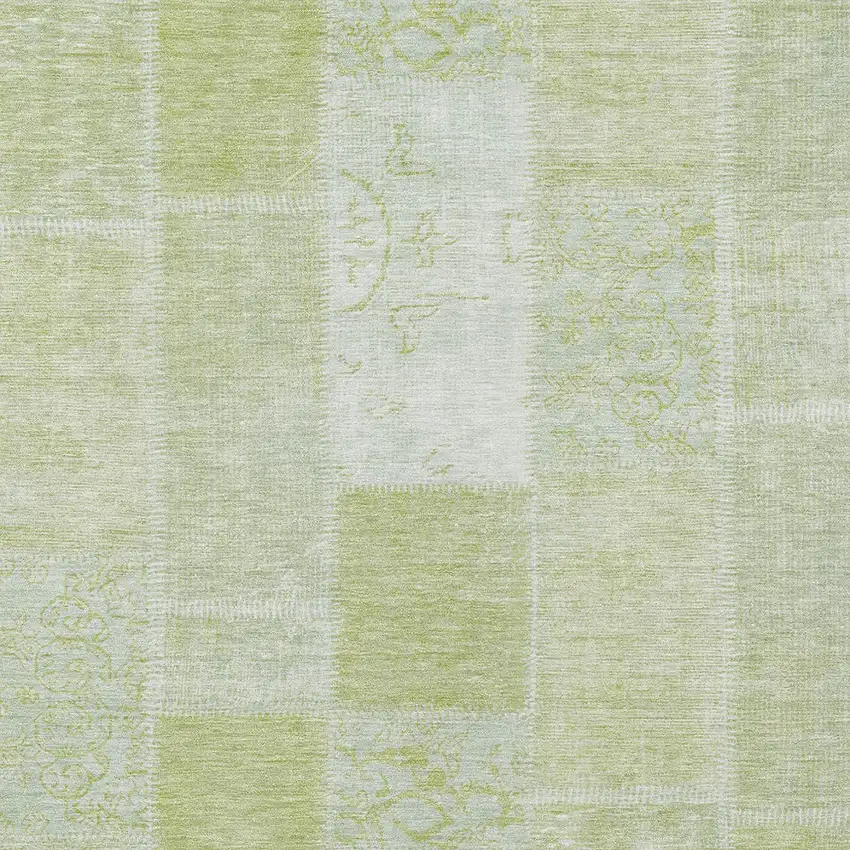 Artichoke Green And Ivory Patchwork Washable Indoor Outdoor Area Rug Photo 4