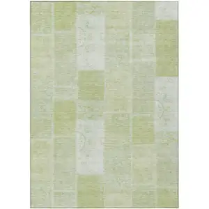 Photo of Artichoke Green And Ivory Patchwork Washable Indoor Outdoor Area Rug