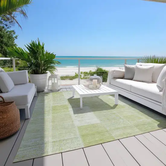 Artichoke Green And Ivory Patchwork Washable Indoor Outdoor Area Rug Photo 9