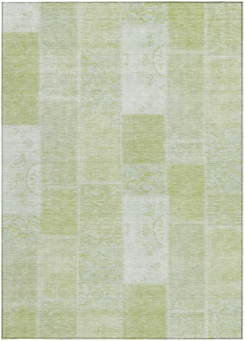 Artichoke Green And Ivory Patchwork Washable Indoor Outdoor Area Rug Photo 5