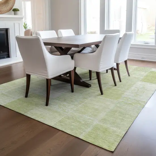 Artichoke Green And Ivory Patchwork Washable Indoor Outdoor Area Rug Photo 7
