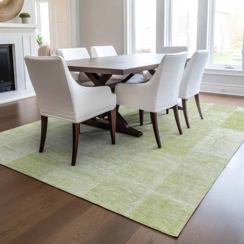 Artichoke Green And Ivory Patchwork Washable Indoor Outdoor Area Rug Photo 7