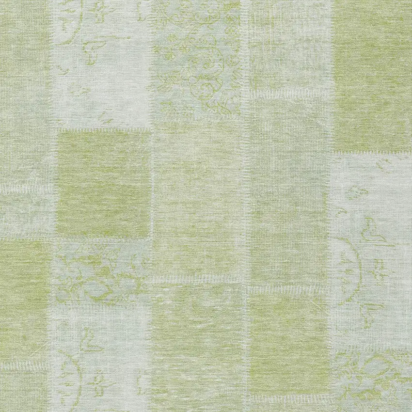 Artichoke Green And Ivory Patchwork Washable Indoor Outdoor Area Rug Photo 4