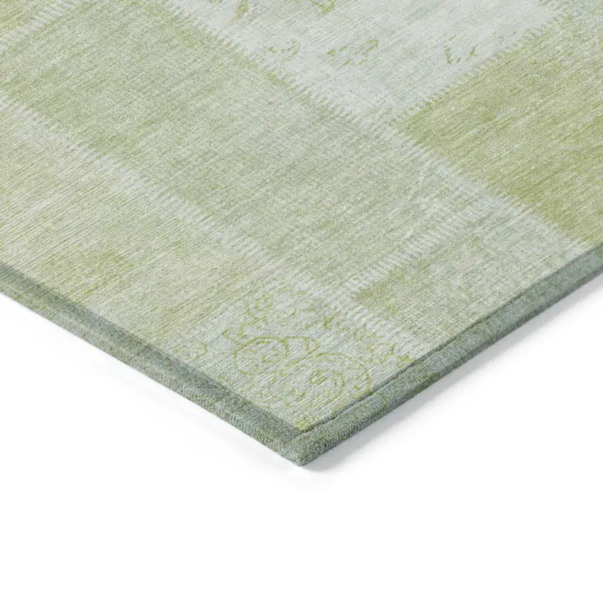 Artichoke Green And Ivory Patchwork Washable Indoor Outdoor Area Rug Photo 3