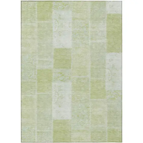 Artichoke Green And Ivory Patchwork Washable Indoor Outdoor Area Rug Photo 1