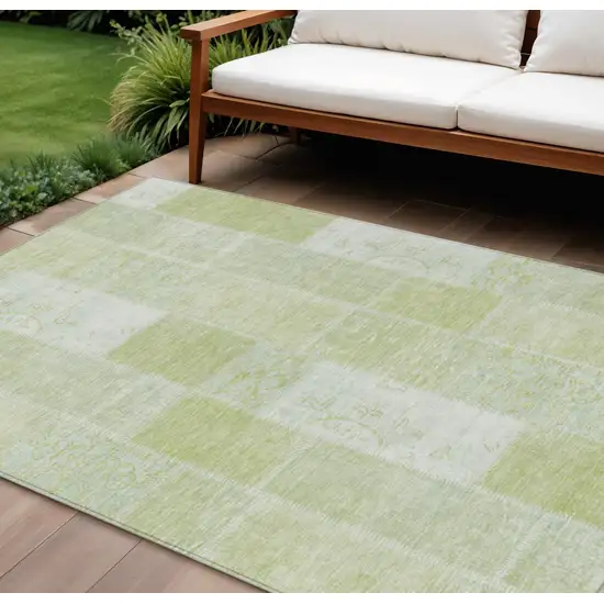 Artichoke Green And Ivory Patchwork Washable Indoor Outdoor Area Rug Photo 1