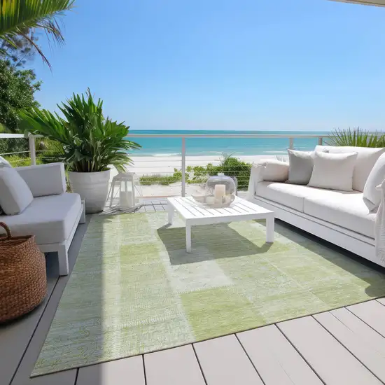 Artichoke Green And Ivory Patchwork Washable Indoor Outdoor Area Rug Photo 6