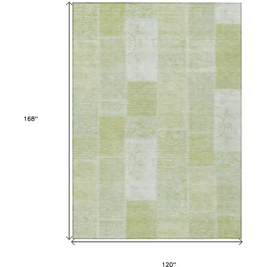 Artichoke Green And Ivory Patchwork Washable Indoor Outdoor Area Rug Photo 3