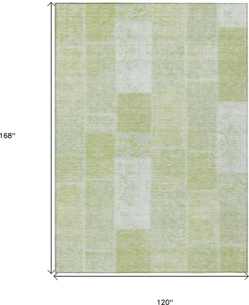 Artichoke Green And Ivory Patchwork Washable Indoor Outdoor Area Rug Photo 3