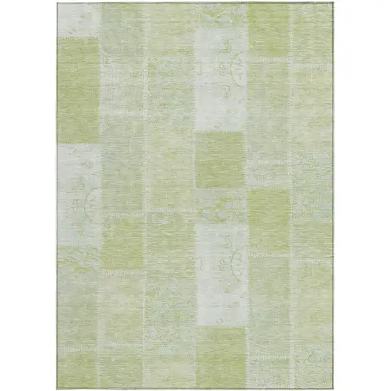 Artichoke Green And Ivory Patchwork Washable Indoor Outdoor Area Rug Photo 5