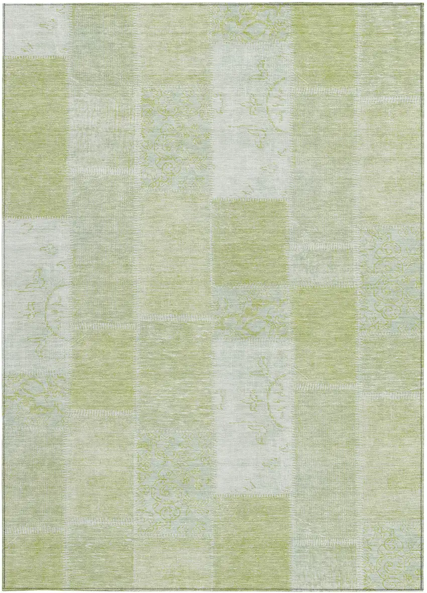 Artichoke Green And Ivory Patchwork Washable Indoor Outdoor Area Rug Photo 5