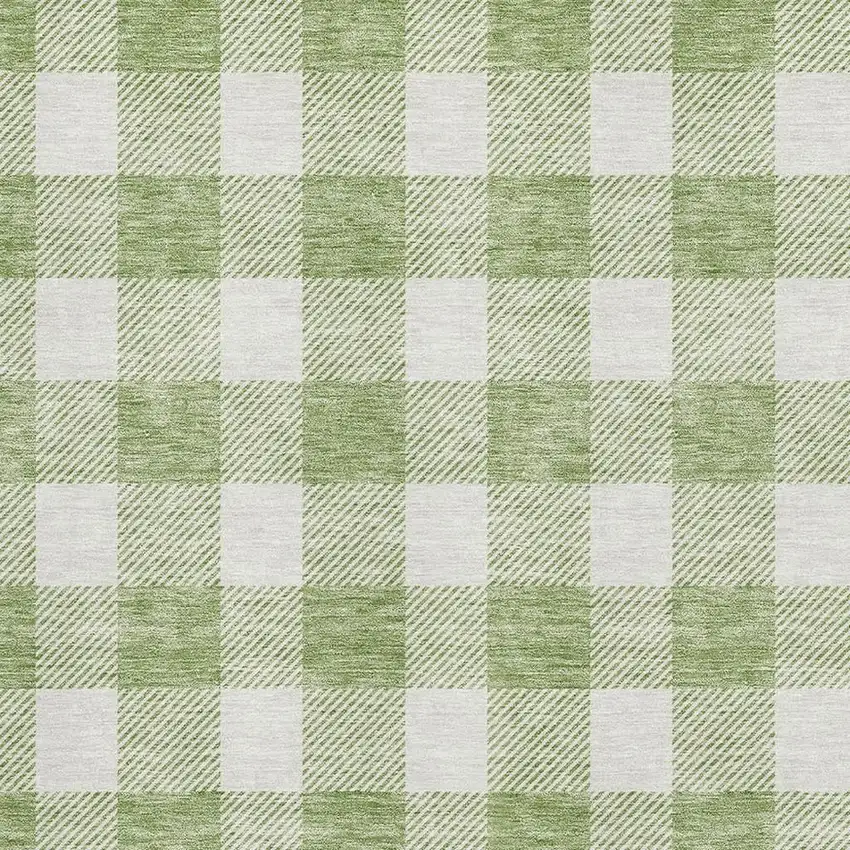 Artichoke Green And Ivory Plaid Washable Area Rug With UV Protection Photo 2