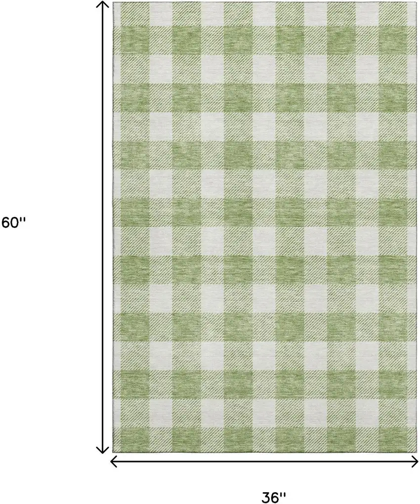 Artichoke Green And Ivory Plaid Washable Area Rug With UV Protection Photo 3